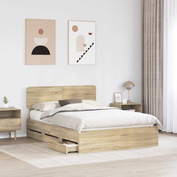 vidaXL Rám postele Sonoma dub 140 x 200 cm Konštruované drevo – Obrázok 3