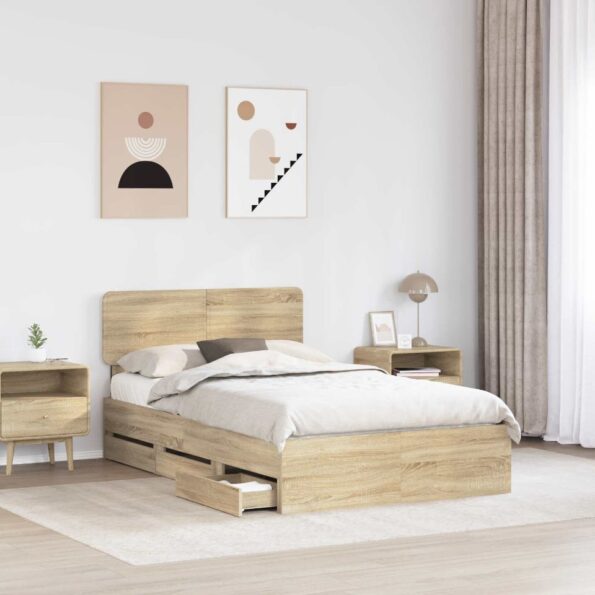 vidaXL Rám postele Sonoma dub 120 x 200 cm Konštruované drevo – Obrázok 3