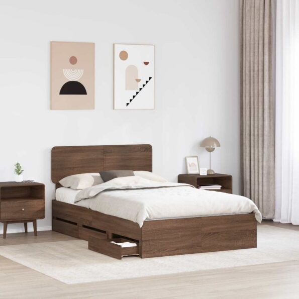 vidaXL Rám postele Hnedý dub 120 x 190 cm Konštruované drevo – Obrázok 3