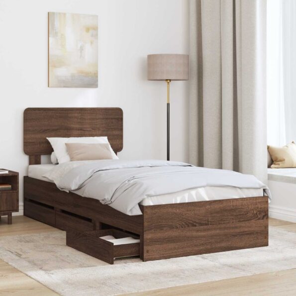 vidaXL Rám postele Hnedý dub 100 x 200 cm Konštruované drevo – Obrázok 3