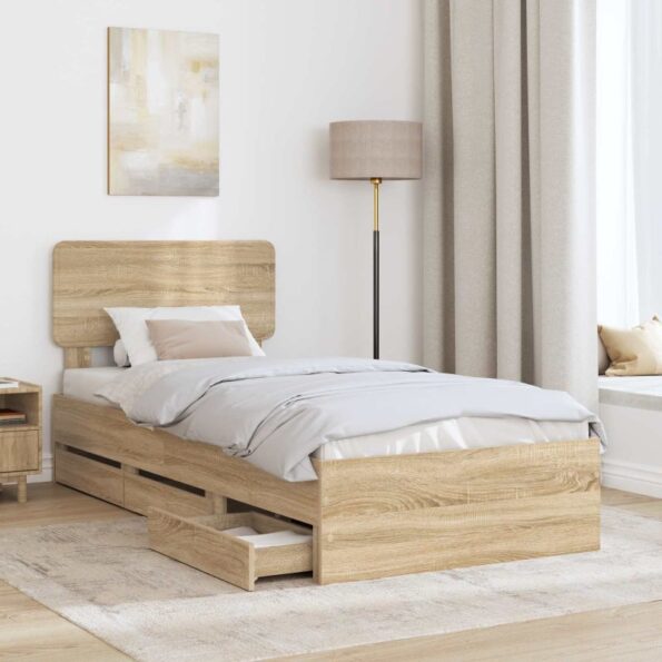 vidaXL Rám postele Sonoma dub 75 x 190 cm Konštruované drevo – Obrázok 3