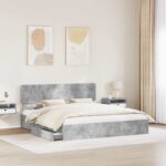 vidaXL Úložná posteľ Betónová šedá 200 x 200 cm Kompozitné drevo – Obrázok 3