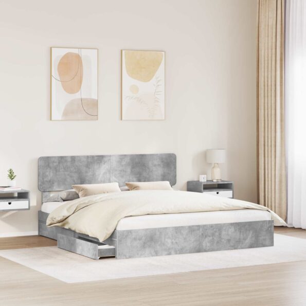 vidaXL Úložná posteľ Betónová šedá 200 x 200 cm Kompozitné drevo – Obrázok 3