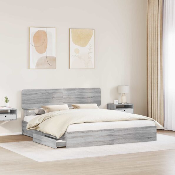 vidaXL Úložná posteľ Sivý Sonoma 200 x 200 cm Kompozitné drevo – Obrázok 3