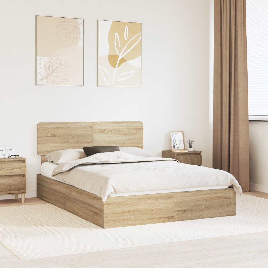 3412271_1.jpg vidaXL Úložná posteľ Sonoma dub 140 x 200 cm Kompozitné drevo – Obrázok 1