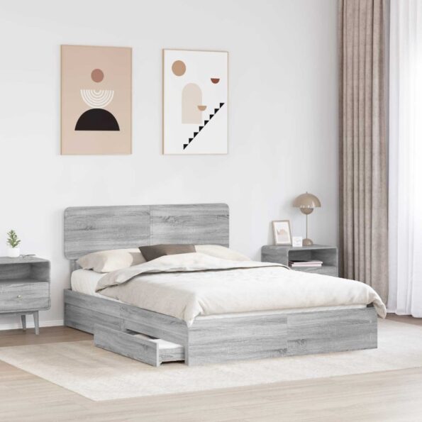 vidaXL Úložná posteľ Sivý Sonoma 140 x 200 cm Kompozitné drevo – Obrázok 3