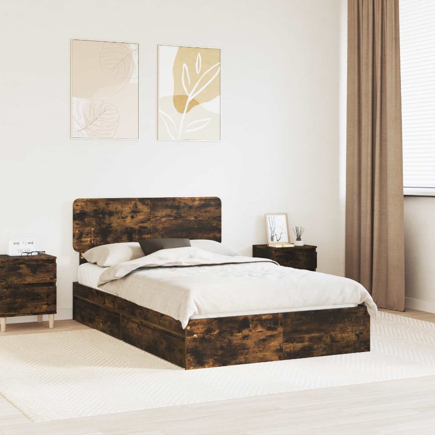 3412301_1.jpg vidaXL Úložná posteľ Dymová dub 120 x 190 cm Kompozitné drevo – Obrázok 1