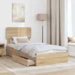 vidaXL Úložná posteľ Sonoma dub 100 x 200 cm Kompozitné drevo – Obrázok 3