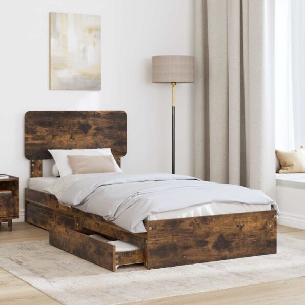 vidaXL Úložná posteľ Dymová dub 75 x 190 cm Kompozitné drevo – Obrázok 3