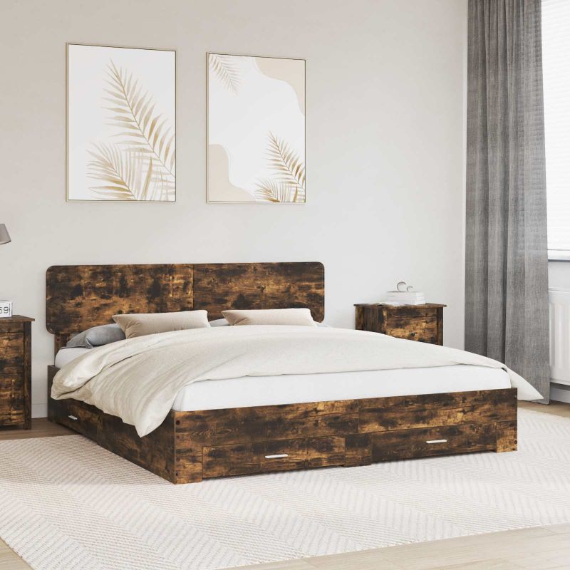 3412336_1.jpg vidaXL Rám postele Dymová dub 200 x 200 cm Kompozitné drevo – Obrázok 1