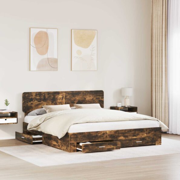 vidaXL Rám postele Dymová dub 200 x 200 cm Kompozitné drevo – Obrázok 3
