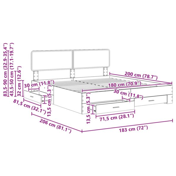vidaXL Rám postele s čelnou doskou Biela 180 x 200 cm Kompozitné drevo – Obrázok 13