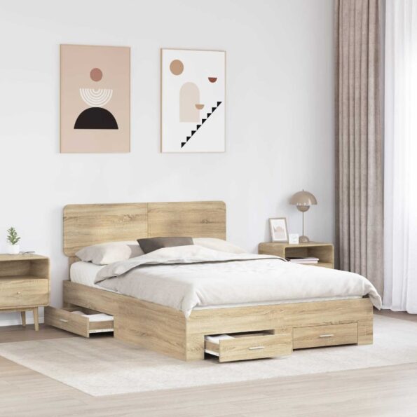 vidaXL Rám postele Sonoma dub 140 x 190 cm Kompozitné drevo – Obrázok 3