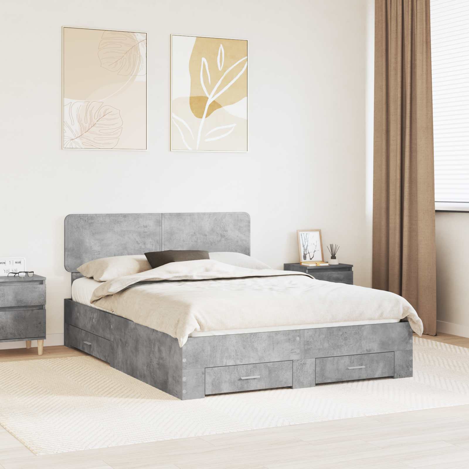 3412376_1.jpg vidaXL Rám postele Betónová šedá 140 x 190 cm Kompozitné drevo – Obrázok 1
