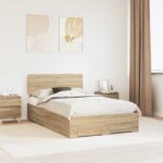vidaXL Rám postele Sonoma dub 135 x 190 cm Kompozitné drevo