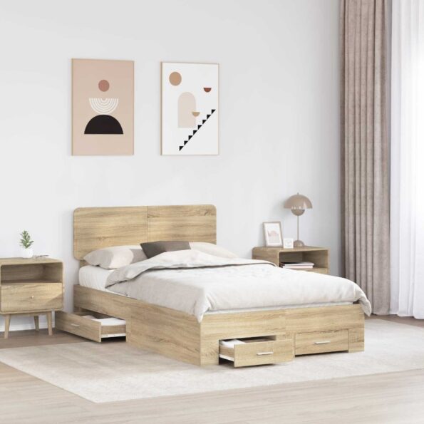 vidaXL Rám postele Sonoma dub 135 x 190 cm Kompozitné drevo – Obrázok 3