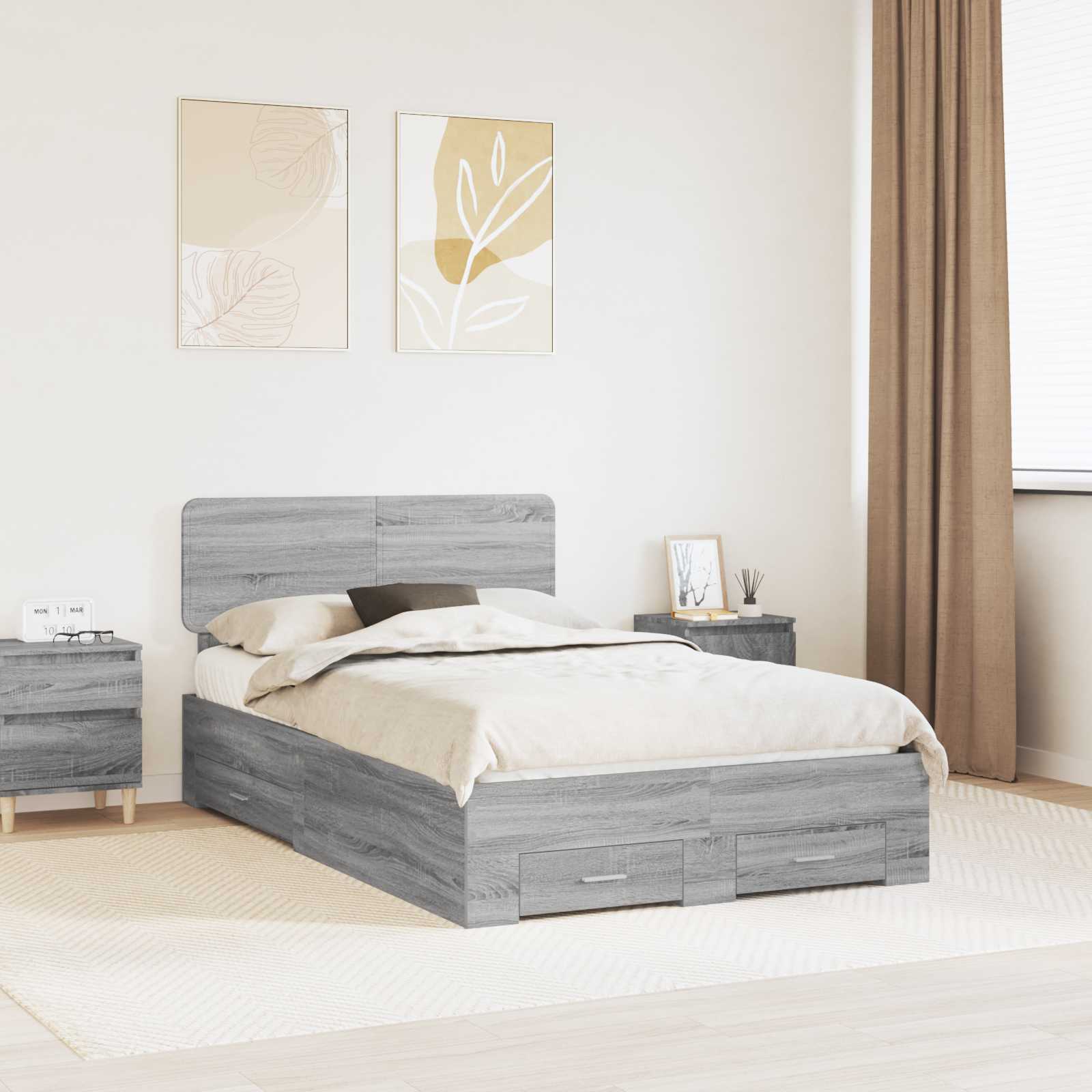 3412387_1.jpg vidaXL Rám postele Sivý Sonoma 135 x 190 cm Kompozitné drevo – Obrázok 1