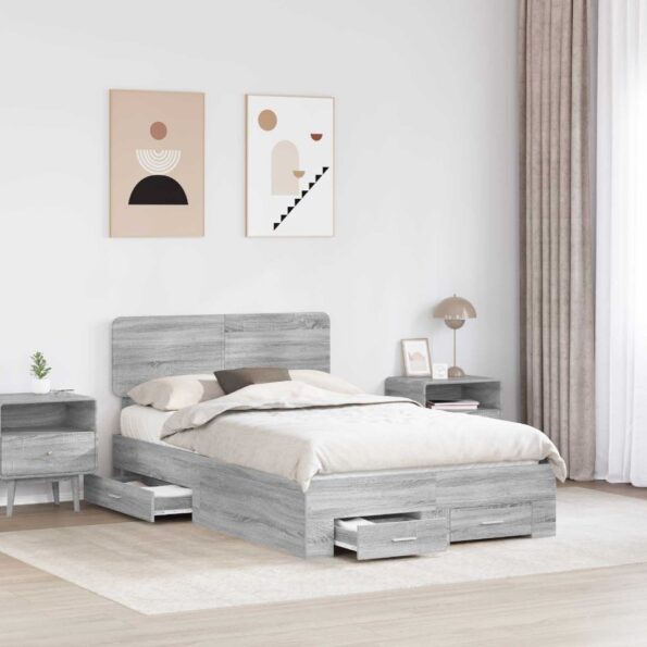vidaXL Rám postele Sivý Sonoma 120 x 200 cm Kompozitné drevo – Obrázok 3