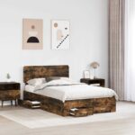 vidaXL Rám postele Dymová dub 120 x 190 cm Kompozitné drevo – Obrázok 3