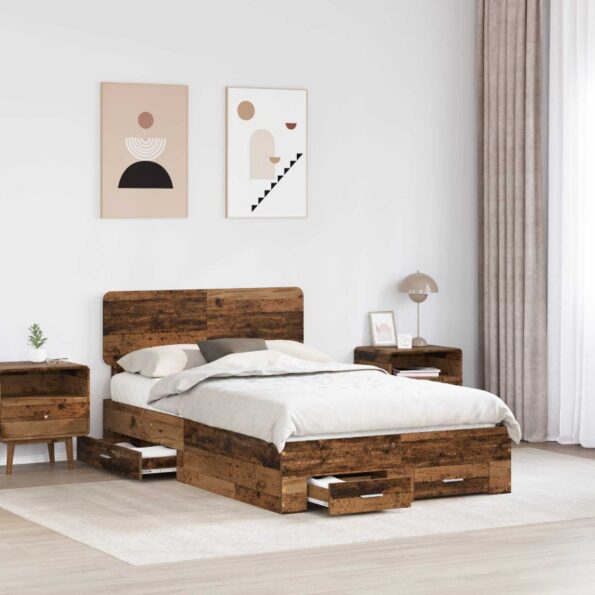 vidaXL Rám postele Staré drevo 120 x 190 cm Kompozitné drevo – Obrázok 3