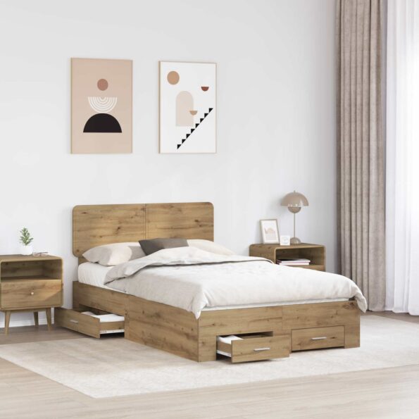 vidaXL Rám postele Remeselný dub 120 x 190 cm Kompozitné drevo – Obrázok 3