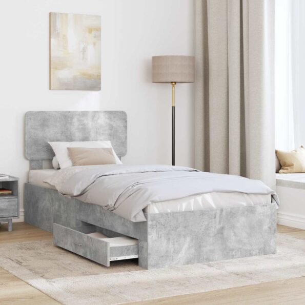 vidaXL Rám postele Betónová šedá 100 x 200 cm Kompozitné drevo – Obrázok 3