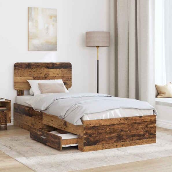 vidaXL Rám postele Staré drevo 90 x 200 cm Kompozitné drevo – Obrázok 3