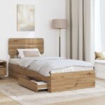 vidaXL Rám postele Remeselný dub 90 x 200 cm Kompozitné drevo – Obrázok 3
