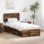 vidaXL Rám postele so zásuvkou Dymová dub 90 x 190 cm Kompozitné drevo