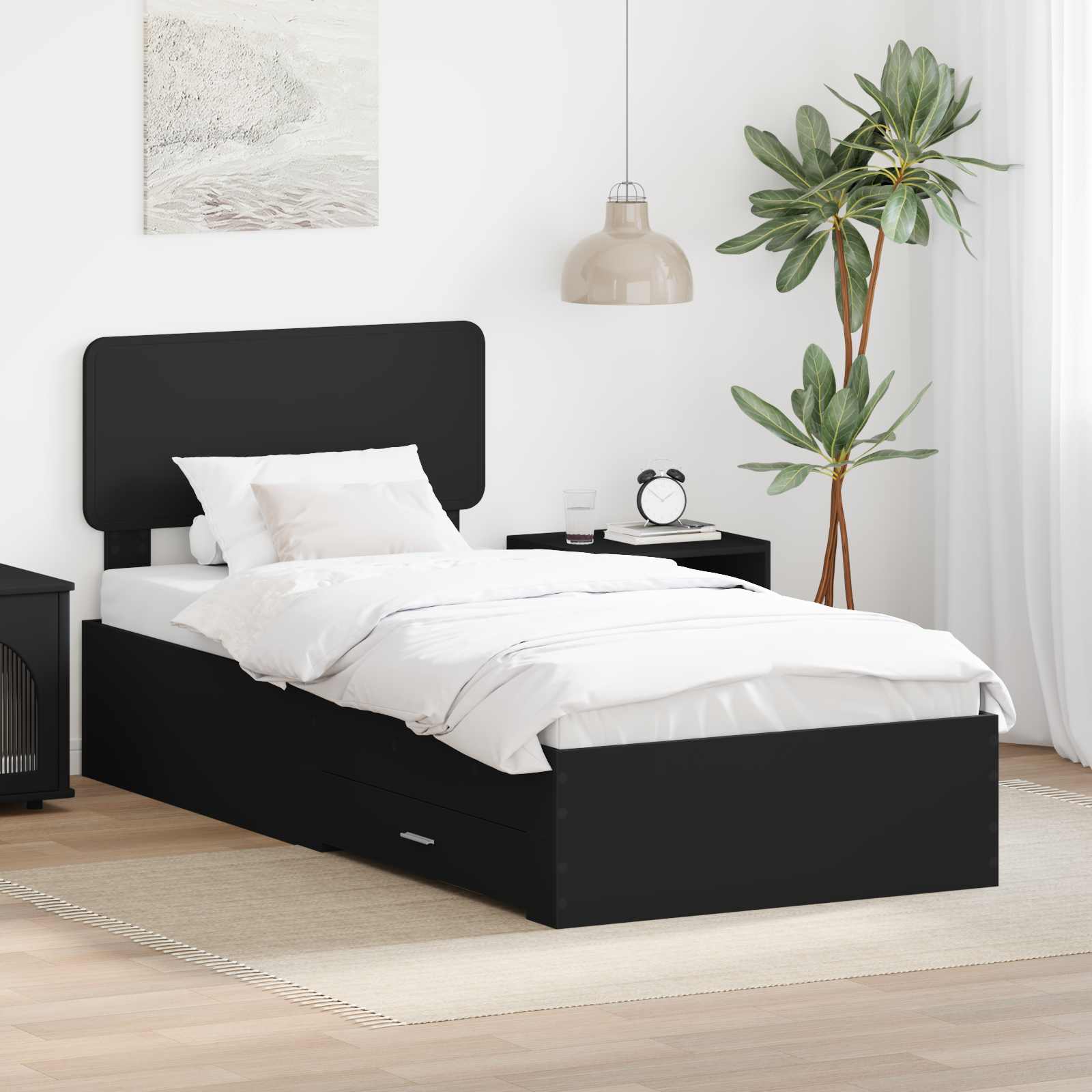 3412437_1.jpg vidaXL Rám postele s čelnou doskou Čierna 75 x 190 cm Kompozitné drevo – Obrázok 1