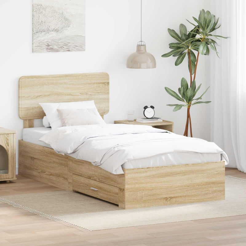3412438_1.jpg vidaXL Rám postele so zásuvkou Sonoma dub 75 x 190 cm Kompozitné drevo – Obrázok 1