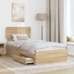 vidaXL Rám postele so zásuvkou Sonoma dub 75 x 190 cm Kompozitné drevo – Obrázok 3