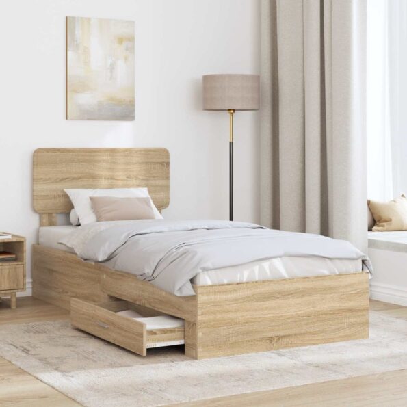 vidaXL Rám postele so zásuvkou Sonoma dub 75 x 190 cm Kompozitné drevo – Obrázok 3