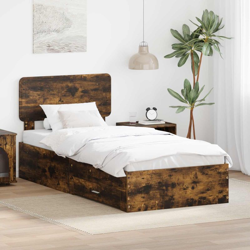 3412440_1.jpg vidaXL Rám postele so zásuvkou Dymová dub 75 x 190 cm Kompozitné drevo – Obrázok 1