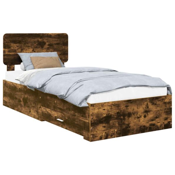 vidaXL Rám postele so zásuvkou Dymová dub 75 x 190 cm Kompozitné drevo – Obrázok 2