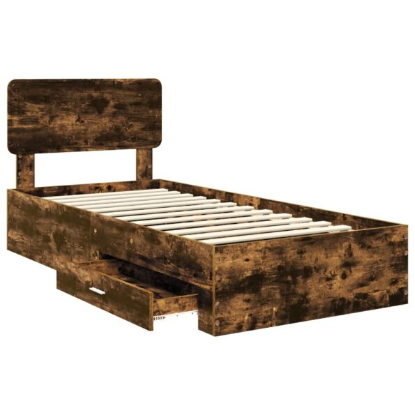 vidaXL Rám postele so zásuvkou Dymová dub 75 x 190 cm Kompozitné drevo – Obrázok 5