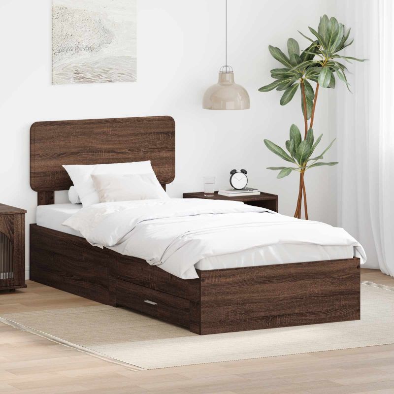 3412442_1.jpg vidaXL Rám postele so zásuvkou Hnedý dub 75 x 190 cm Kompozitné drevo – Obrázok 1