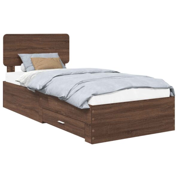 vidaXL Rám postele so zásuvkou Hnedý dub 75 x 190 cm Kompozitné drevo – Obrázok 2