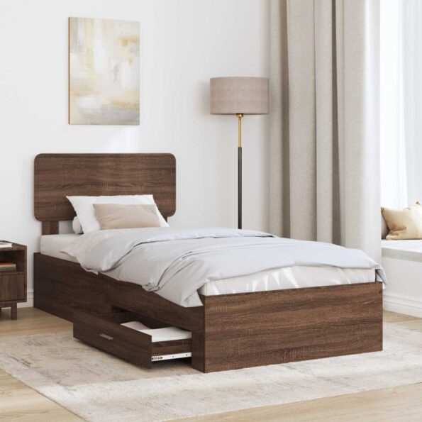 vidaXL Rám postele so zásuvkou Hnedý dub 75 x 190 cm Kompozitné drevo – Obrázok 3