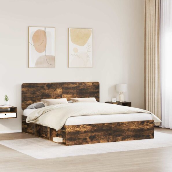 vidaXL Rám postele Dymová dub 200 x 200 cm Masívne borovicové drevo – Obrázok 3