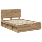 vidaXL Rám postele s čelnou doskou Remeselnícky dub 150 x 200 cm – Obrázok 4