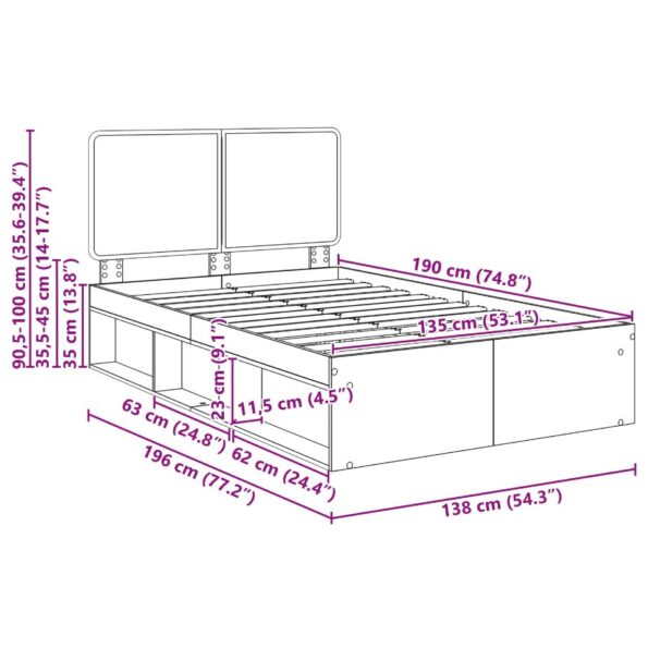 vidaXL Rám postele s čelnou doskou Remeselnícky dub 135 x 190 cm – Obrázok 13