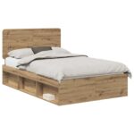 vidaXL Rám postele s čelnou doskou Remeselnícky dub 135 x 190 cm – Obrázok 2