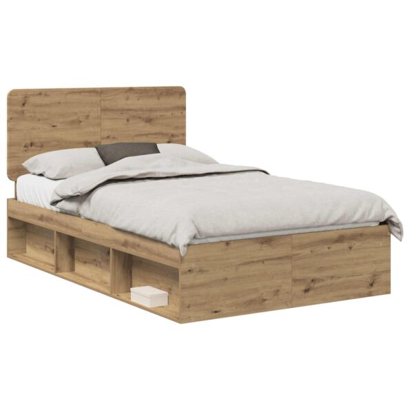 vidaXL Rám postele s čelnou doskou Remeselnícky dub 135 x 190 cm – Obrázok 2
