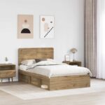 vidaXL Rám postele s čelnou doskou Remeselnícky dub 120 x 200 cm – Obrázok 3