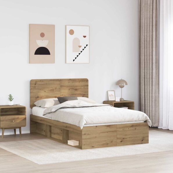 vidaXL Rám postele s čelnou doskou Remeselnícky dub 120 x 200 cm – Obrázok 3