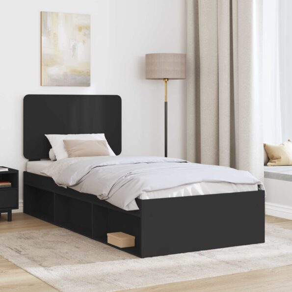 vidaXL Rám postele Čierna 100 x 200 cm Masívne borovicové drevo – Obrázok 3