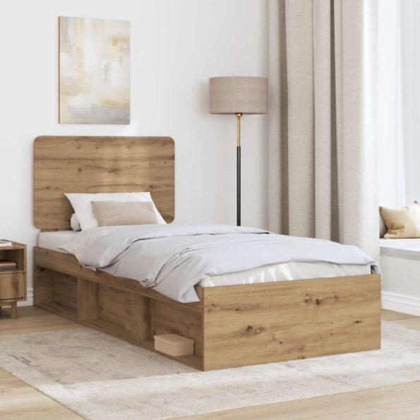 vidaXL Rám postele s čelnou doskou Remeselnícky dub 90 x 200 cm – Obrázok 3