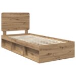 vidaXL Rám postele s čelnou doskou Remeselnícky dub 90 x 200 cm – Obrázok 4