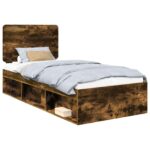 vidaXL Rám postele Dymová dub 90 x 190 cm Masívne borovicové drevo – Obrázok 2